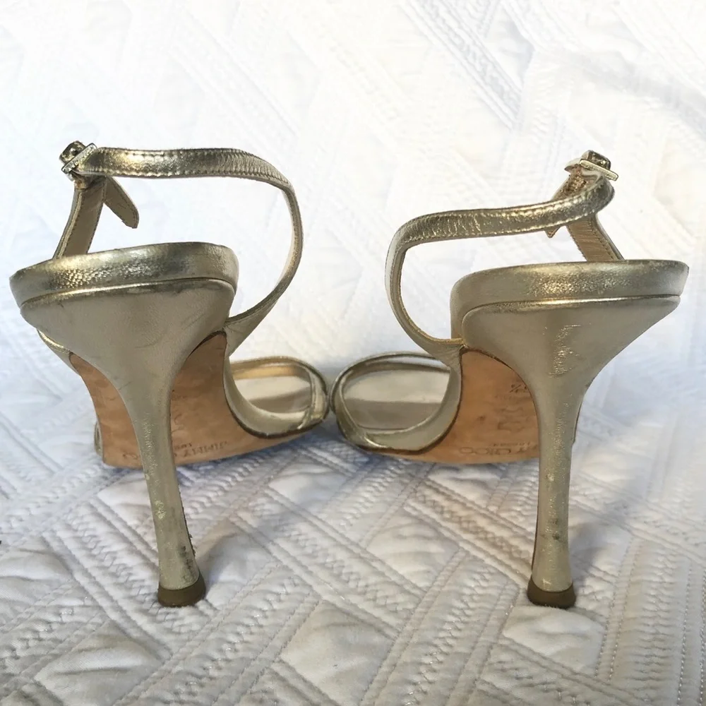 Jimmy Choo Metallic Gold Strappy Sandals 36.5